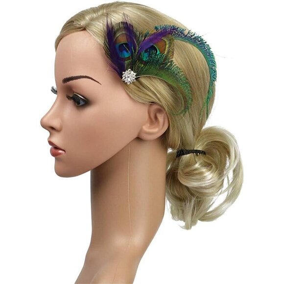Peacock Feather Flapper Headband 1920s Art Deco Accessories for Women